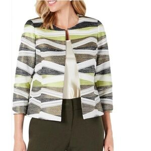 Kasper Blazer Jacket Open Front Black Green White Size 10 Medium Length 23” $129